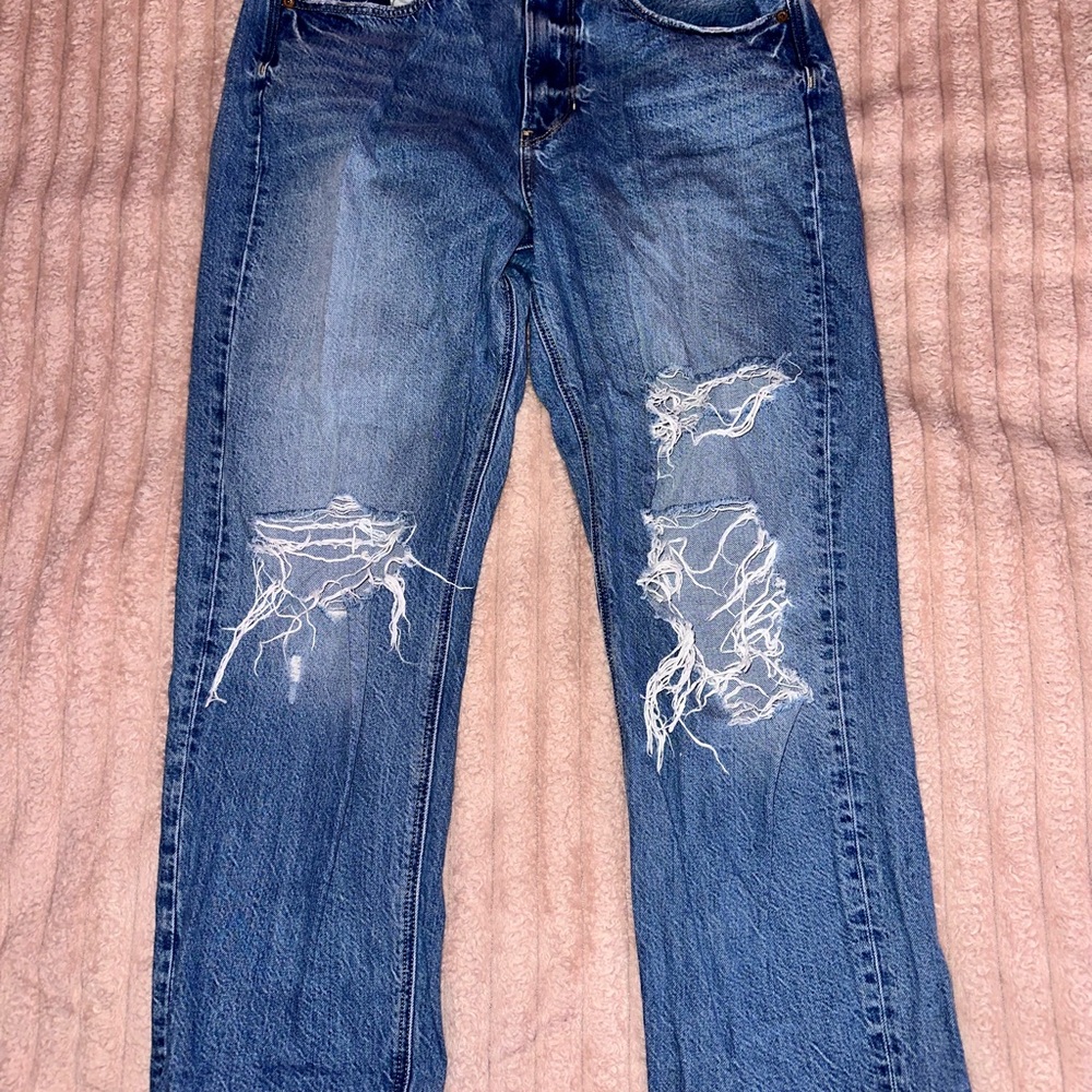 American Eagle Outfitters Blue Boyfriend Jeans with Distressed Details